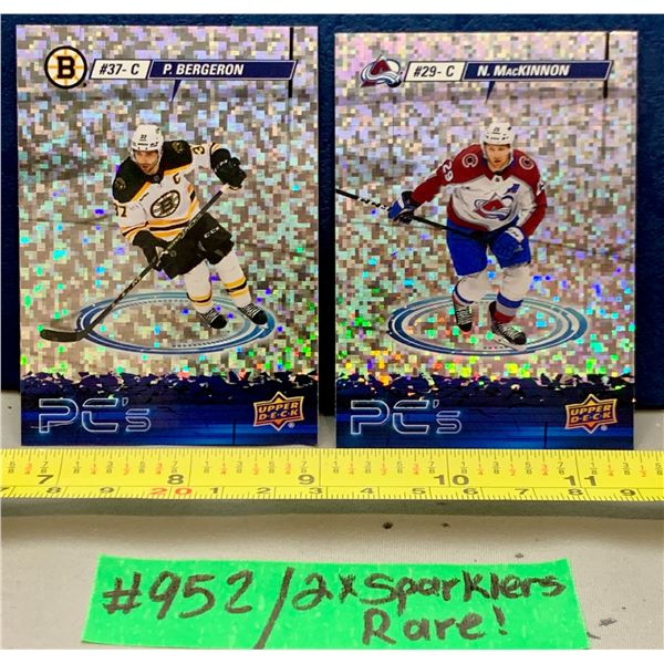 NHL HOCKEY - 2 x Rare Speckled Rainbow Foil Cards: Bergeron & MacKinnon