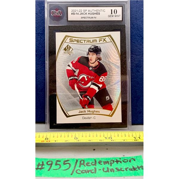 NHL HOCKEY - 2021 SP Authentic Jack Hughes Unscratched Redemption Card KSA Graded 10 Gem Mint!