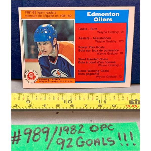 NHL HOCKEY - Wayne Gretzky Vintage OPC 1982 "92 Goals!" Rare Card