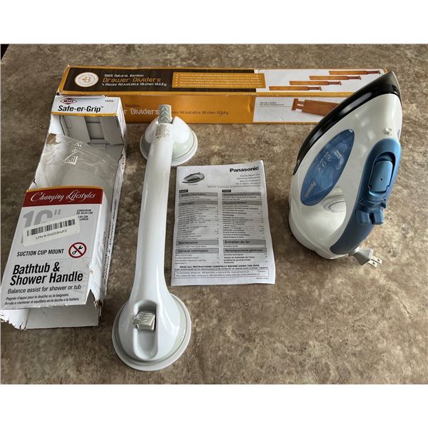 1014 – Panasonic Iron (new-tested and works) with drawer dividers and suction cup hand rail