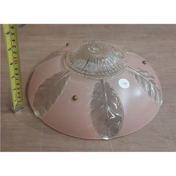 Vintage Art Décor Pink WITH Leaf Pattern Ceiling Lamp Shade 1930-1950 Beautifull Condition.