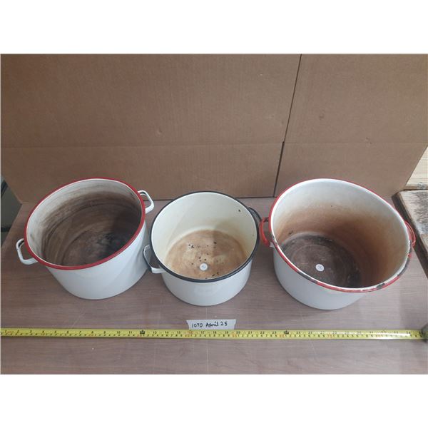 (3) Enamel Pots.