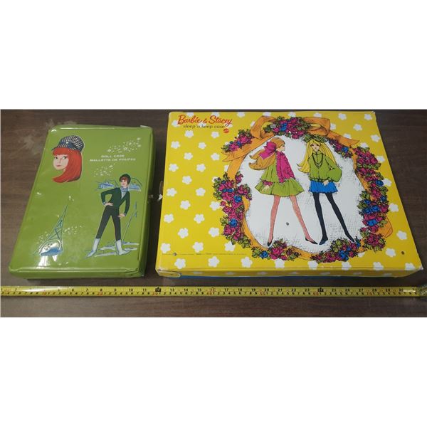 Vintage Green Doll Case and Barbie & Stacey Sleep 'n Keep Doll Case.