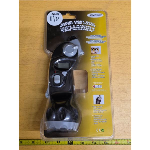 Crank light with tire gauge