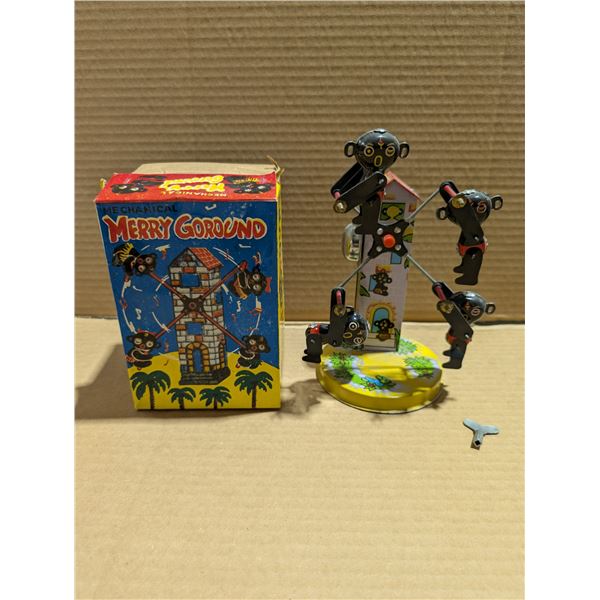 Vintage Mechanical Merry Go Round w/ Original Box (Works)