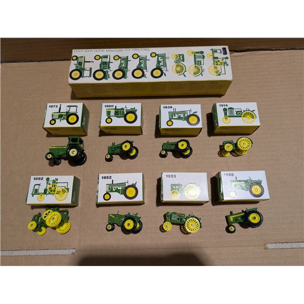 Vintage (8) John Deere Miniature Toy Tractor Collection (Info Shown on Boxes)