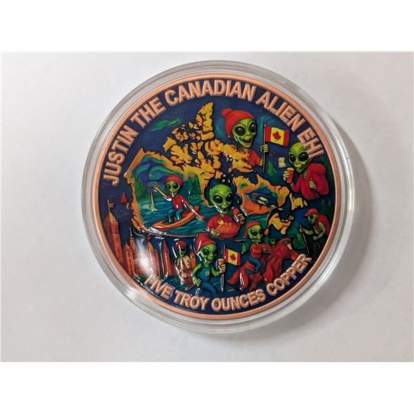Justin The Canadian Alien Eh! Five Troy Ounces Copper Coin (Ai Alien Art) (Unverified)