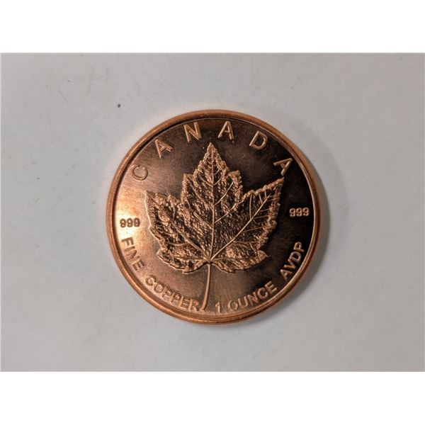 Canada Maple Leaf Copper .999 Fine USA One A.Y.D.P. Ounce Coin