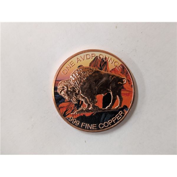 Buffalo Designed Copper .999 Fine USA One A.Y.D.P. Ounce Coin