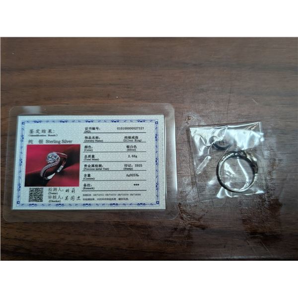 Sterling Silver 2.68g Stamped 9.25 Ring w/Certificate