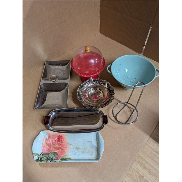 Box of Misc. Dishes, trays, and etc. As Shown