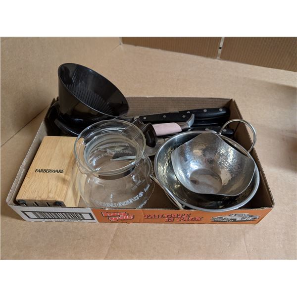 Box of Knives, Coffee Pots, and etc.