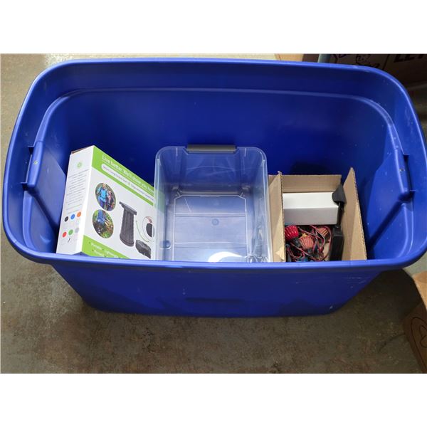 Tub of misc items- portable seat, lights