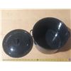 Image 2 : Vintage black speckled enamelware stock pot with a lid.