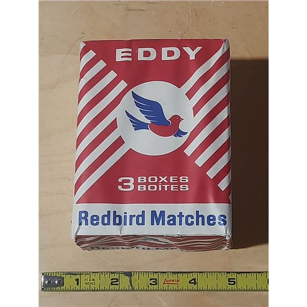 Vintage pack of Eddy Redbird Matches produced by the Eddy Match Company, a prominent Canadian manufa