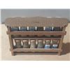 Image 3 : Vintage Blue Ribbon wooden spice rack featuring 12 glass spice jars with spice. (One is Empty)