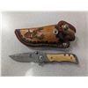 Image 1 : Browning Fold out 4" Blade Knife w/ Leather Sheaf w/ Deer Deisgn