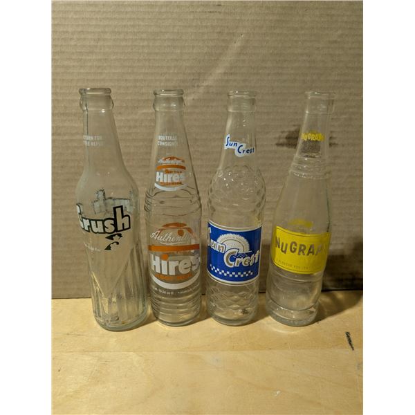 (4) Vintage Pop Bottles (Crush/Sun Crest/Nugrape/Hires)