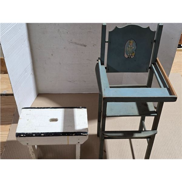 Doll high chair-23"H and small stool