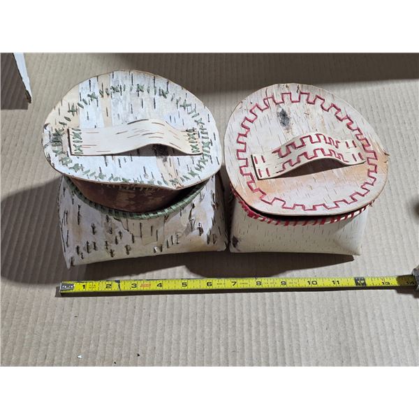 2 birch bark baskets- 6" by 5"H