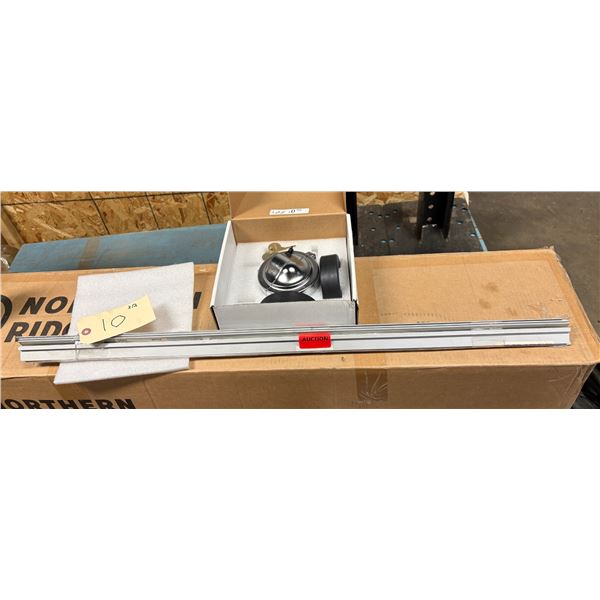 10: 5 lengths of aluminum door brush holder and Kenworth fuel cap lock