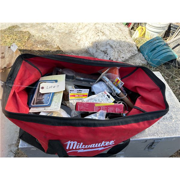 17: Milwaukee bag with assortment of items