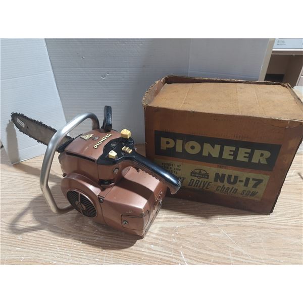 Vintage Pioneer NU-17 Chainsaw (Untested) With Original Box and Parts.