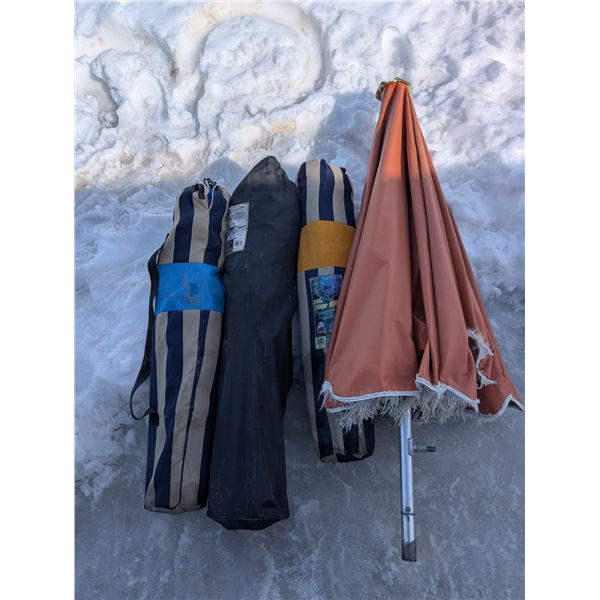 (3) Fold out Lawn Chairs w/ Lawn Umbrella