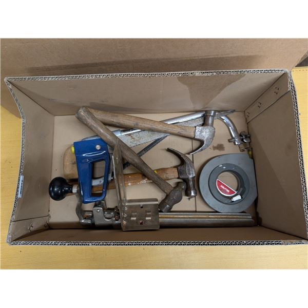 Box of Misc. Tools (Hammer, Saw, and etc.)