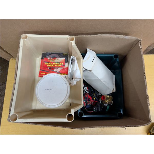 Box of Misc. Tool Items w/ (3) Storage Tubs (Measurements on Image)