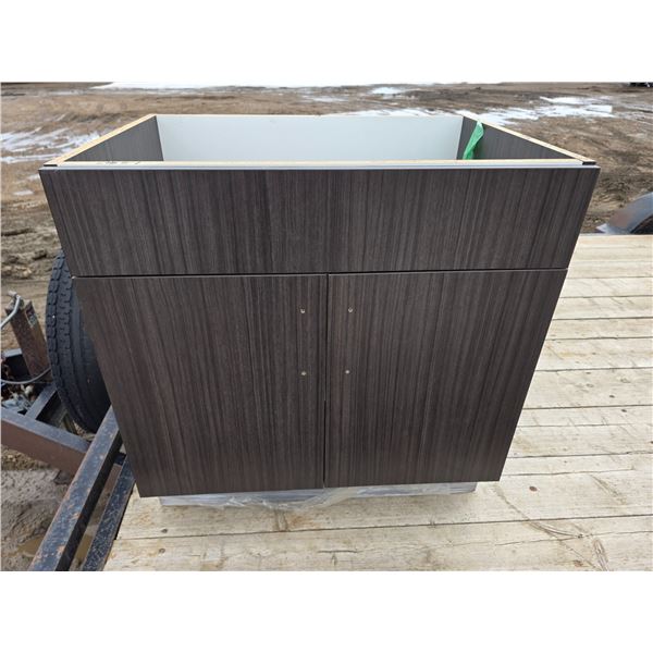 Walnut vanity fully assembled- 30" by 31"H- with handles- conditions vary