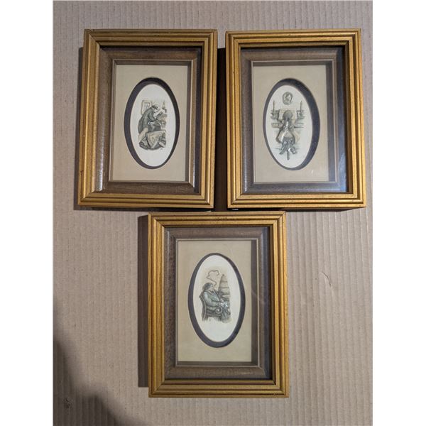 (3) Vintage Frame Art Works w/ AD Signature 8"x6"