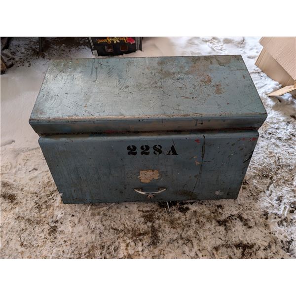 Vintage 2 Handle Large Metal Tool Box (27"x12"x15") w/ misc. Tools as Shown