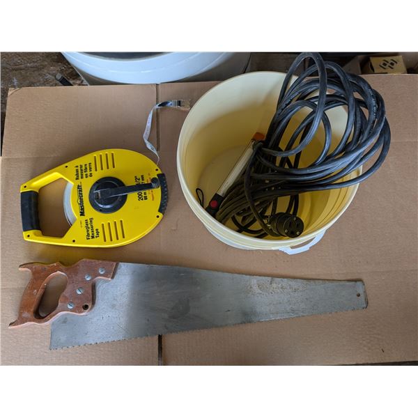 Lot of Misc. Tools (Saw, Fibre Glass Measuring Tape, and etc.)