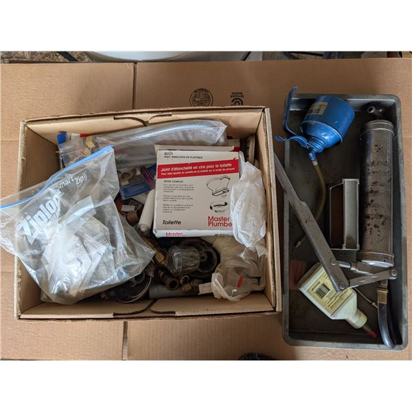 Box of Grease/Oil Tools, Plumbing Related, and etc.
