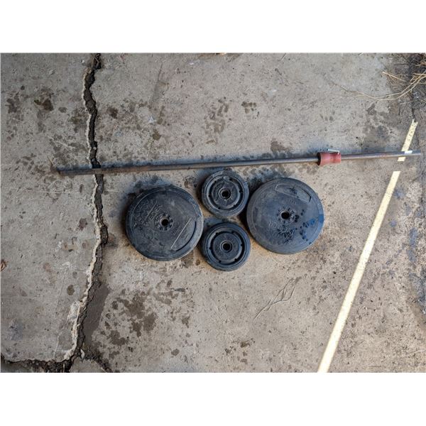 Vintage Weight Plates and Vintage Weight Lifting Bar