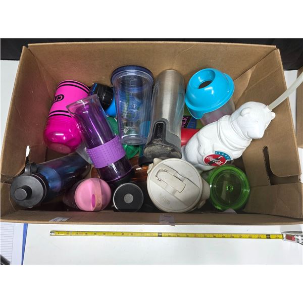 Box of various water bottles
