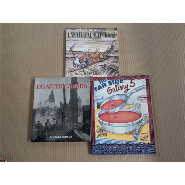 (3) Books (2) By Gary Larson, and (1) Disaster Canada