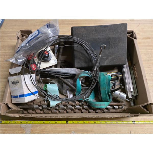 Box of misc tools/hardware, drill bits, nails