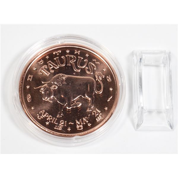 1-OZ TAURUS ZODIAC COPPER ROUND COMES IN