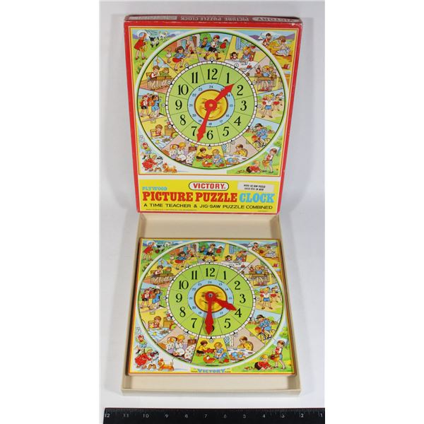 VINTAGE VICTOR PLYWOOD PICTURE PUZZLE CLOCK