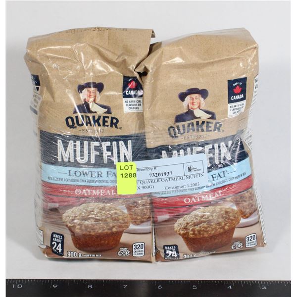 PAIR OF QUAKER OATMEAL MUFFIN MIX (2 X 900G)