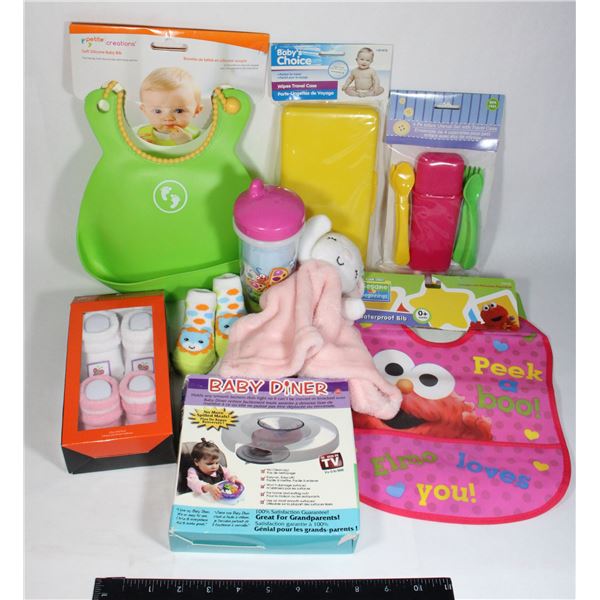 FLAT OF NEW BABY ITEMS INCLUDING SOFT