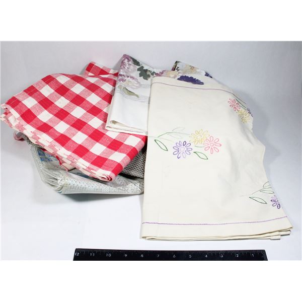 LOT OF APRONS, TABLE CLOTH, AND MORE