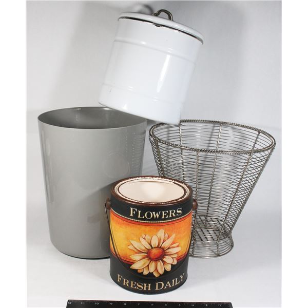 LOT OF BINS/FLOWER POTS