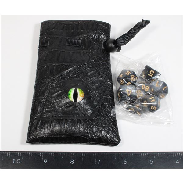 NEW 7PC POLYHEDRAL DICE SET IN FAUX LEATHER DRAGON