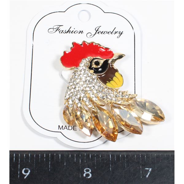NEW RHINESTONE ROOSTER BROOCH