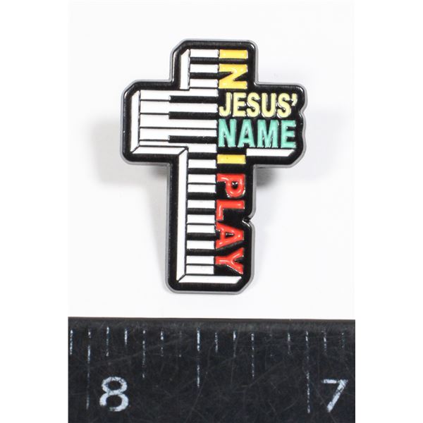 NEW IN JESUS NAME PLAY PIANO CROSS LAPEL PIN