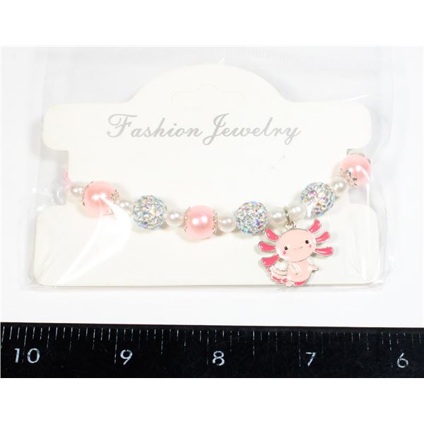 NEW PINK AXOLOTLE FAUX PEARL ADJUSTABLE BRACELET