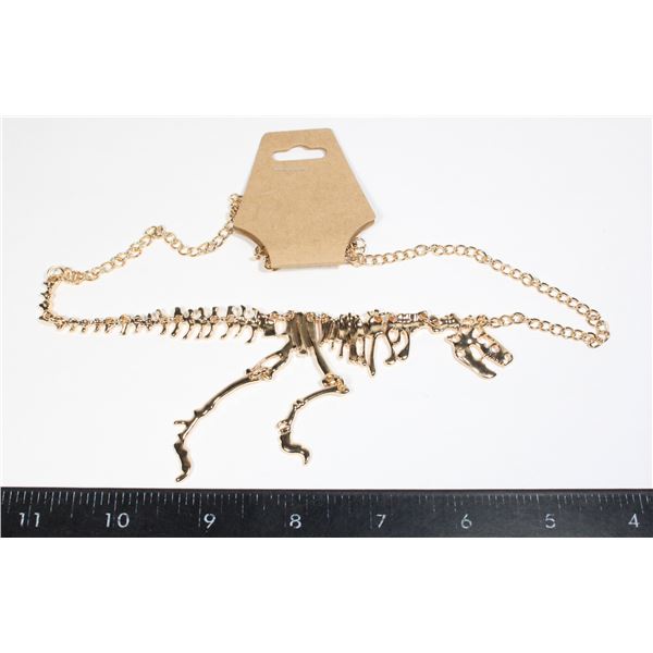 NEW GOLD TONE TYRANNOSAUR SKELTON NECKLACE